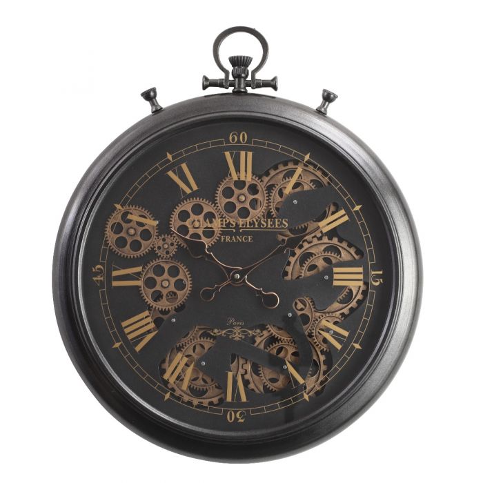 French Chronograph Round Gear Movement Wall Clock -Black - 52cms