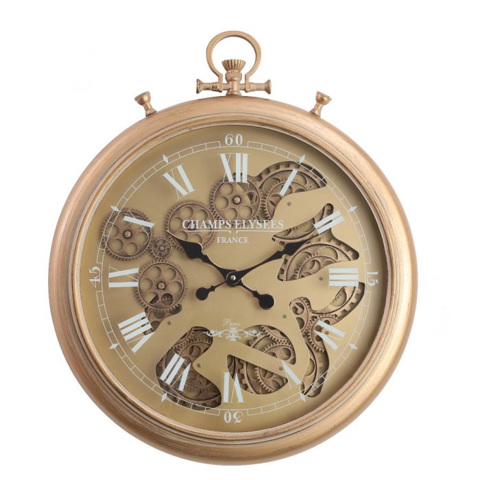 French Chronograph Round Gear Movement Wall Clock - Copper - 52cms