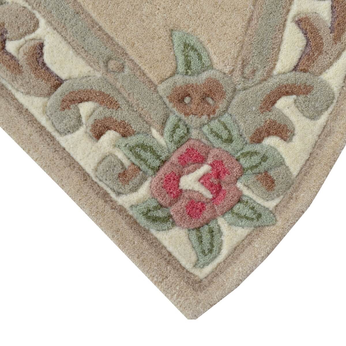 French Floral Handwoven Woolen Rug - Beige - Semicircle