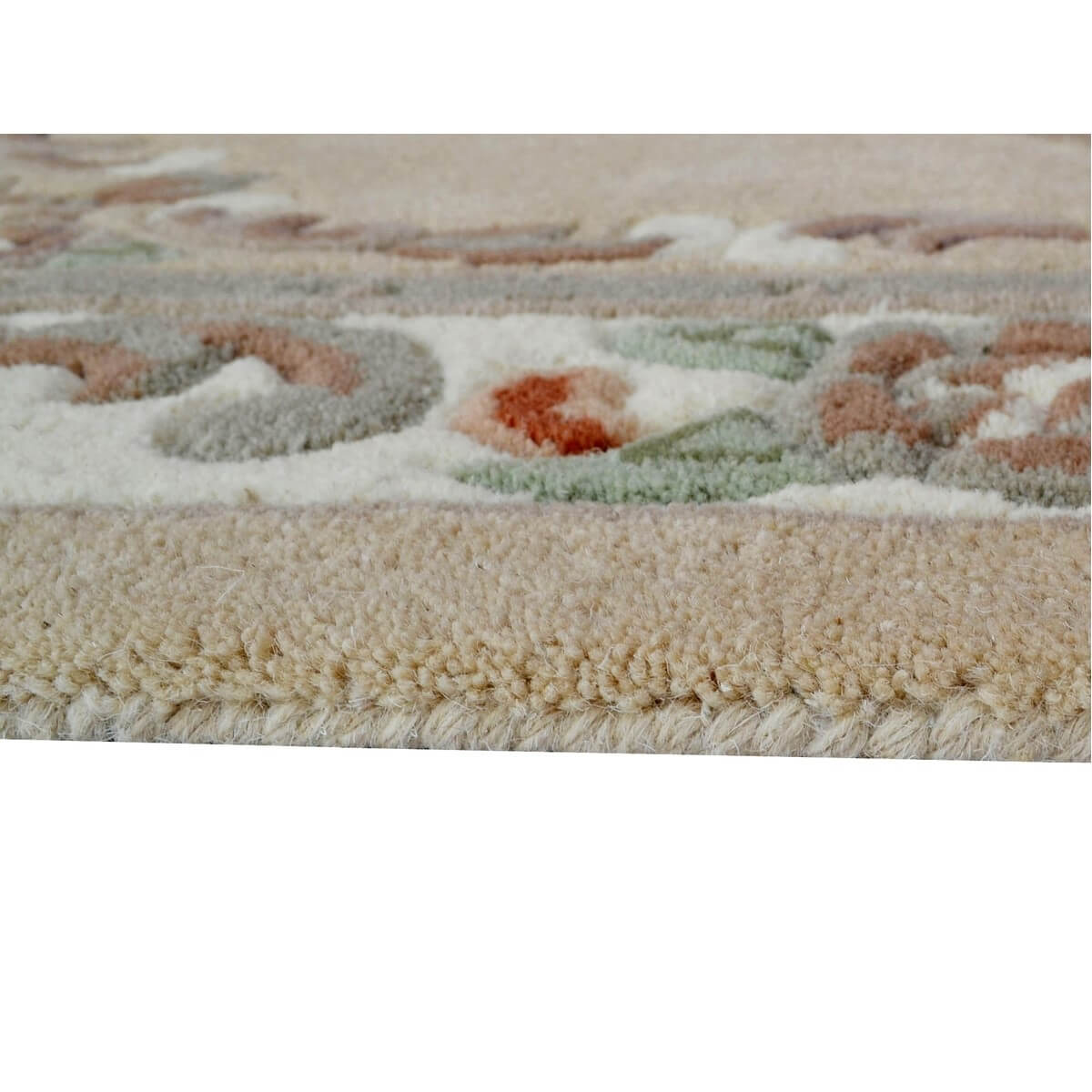 French Floral Handwoven Woolen Rug - Beige - Floor Runner