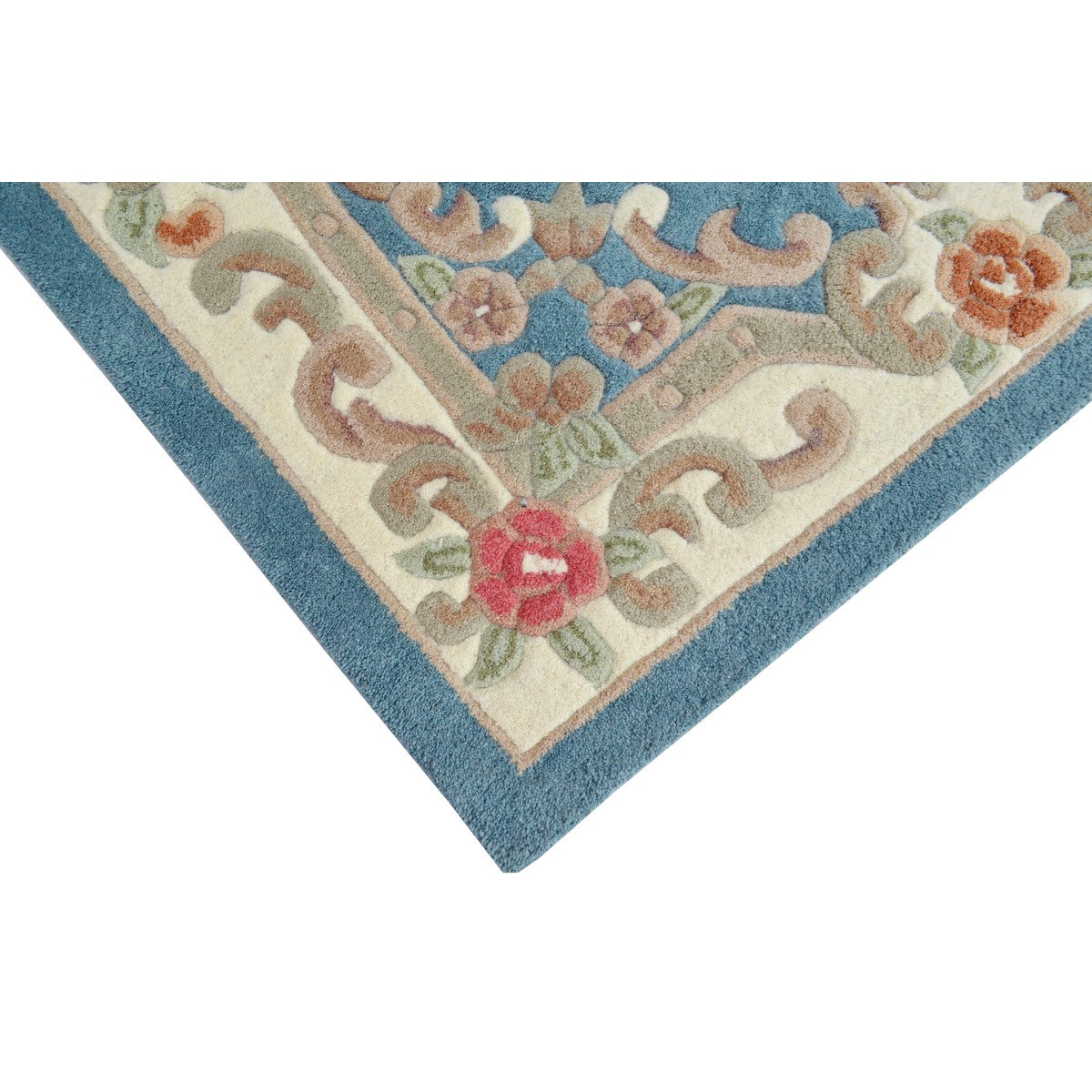 French Floral Handwoven Woolen Rug - Blue (Available in 3 Sizes)