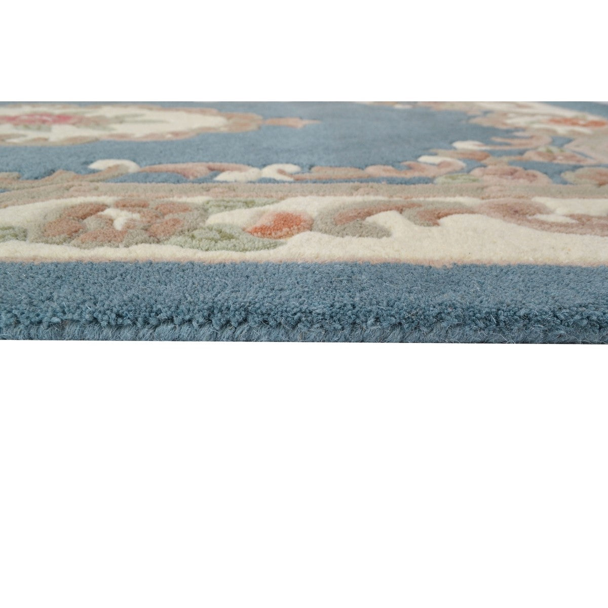 French Floral Handwoven Woolen Rug - Blue - Floor Runner