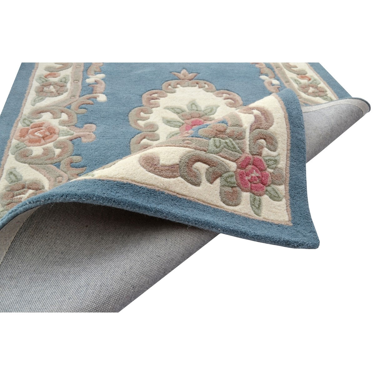 French Floral Handwoven Woolen Rug - Blue (Available in 3 Sizes)