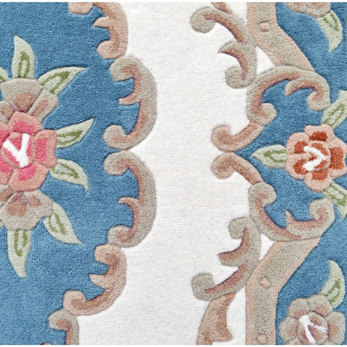 French Floral Handwoven Woolen Rug - Ivory / Blue (Available in 3 Sizes)