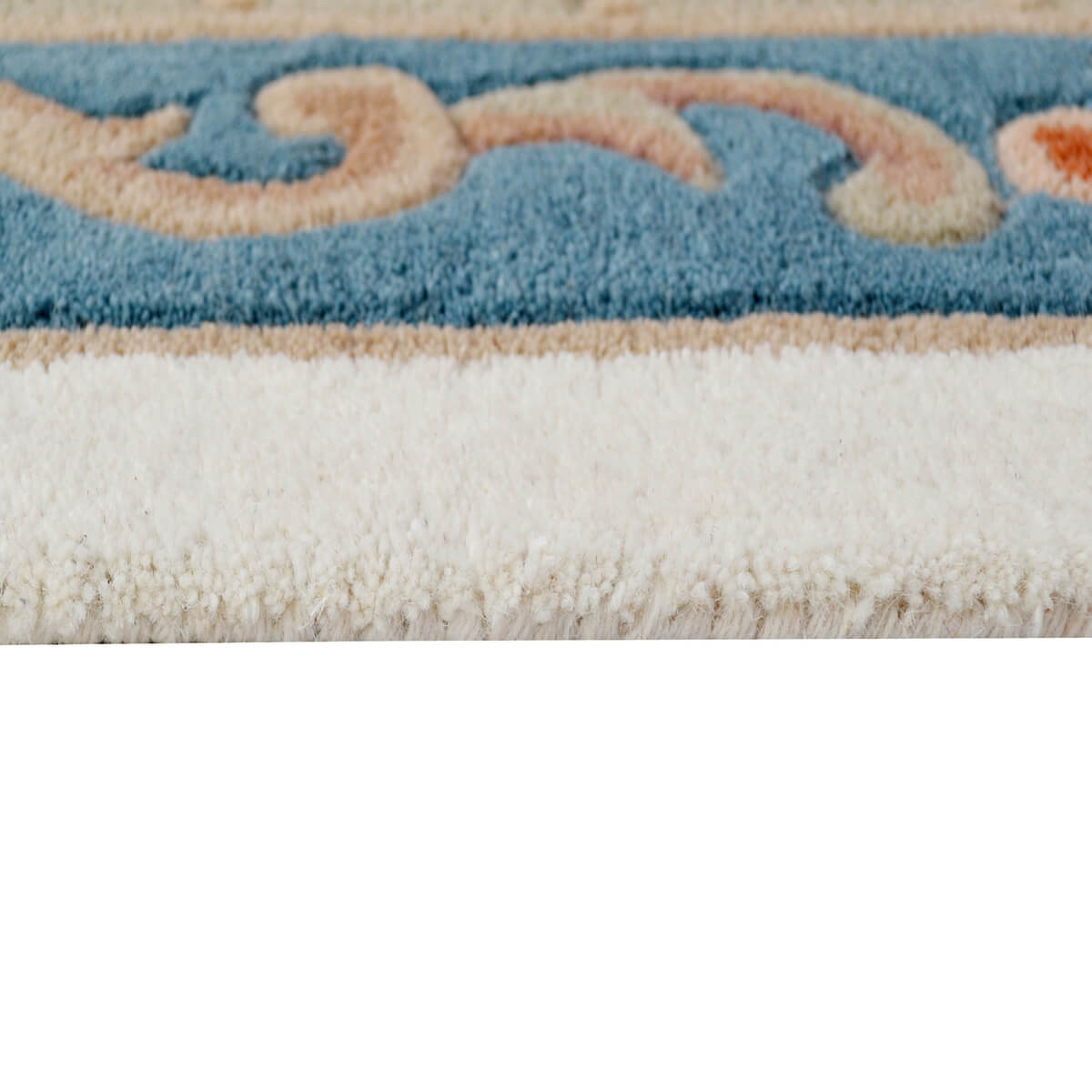 French Floral Handwoven Woolen Rug - Ivory / Blue (Available in 3 Sizes)