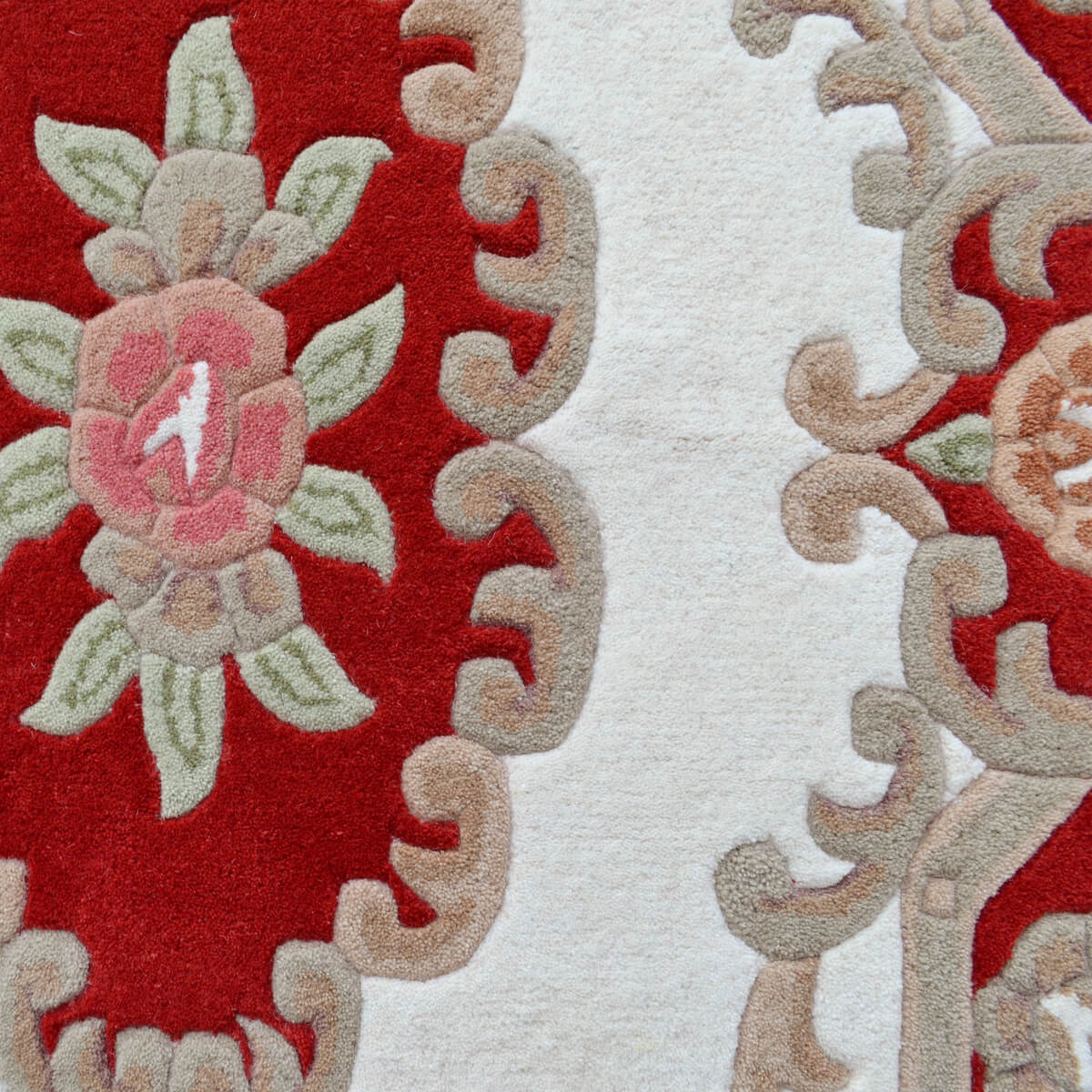 French Floral Handwoven Woolen Rug - Ivory / Red (Available in 3 Sizes)