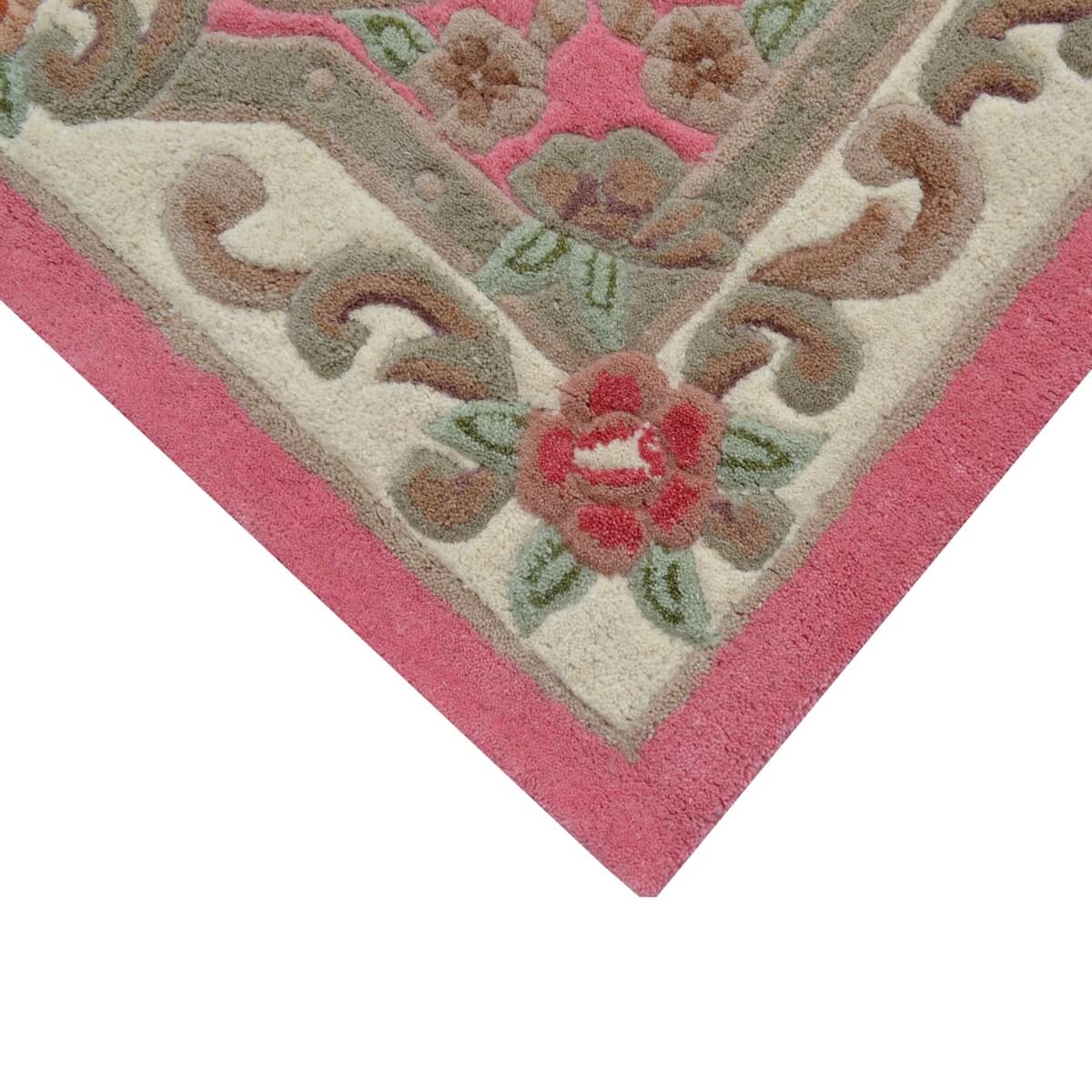 French Floral Handwoven Woolen Rug - Pink - Floor Runner