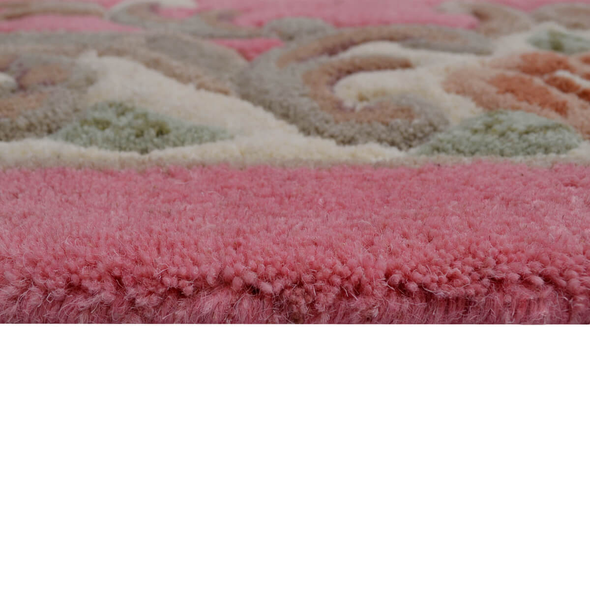 French Floral Handwoven Woolen Rug - Pink - Floor Runner