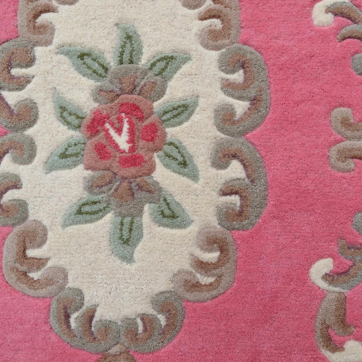 French Floral Handwoven Woolen Rug - Pink - Floor Runner