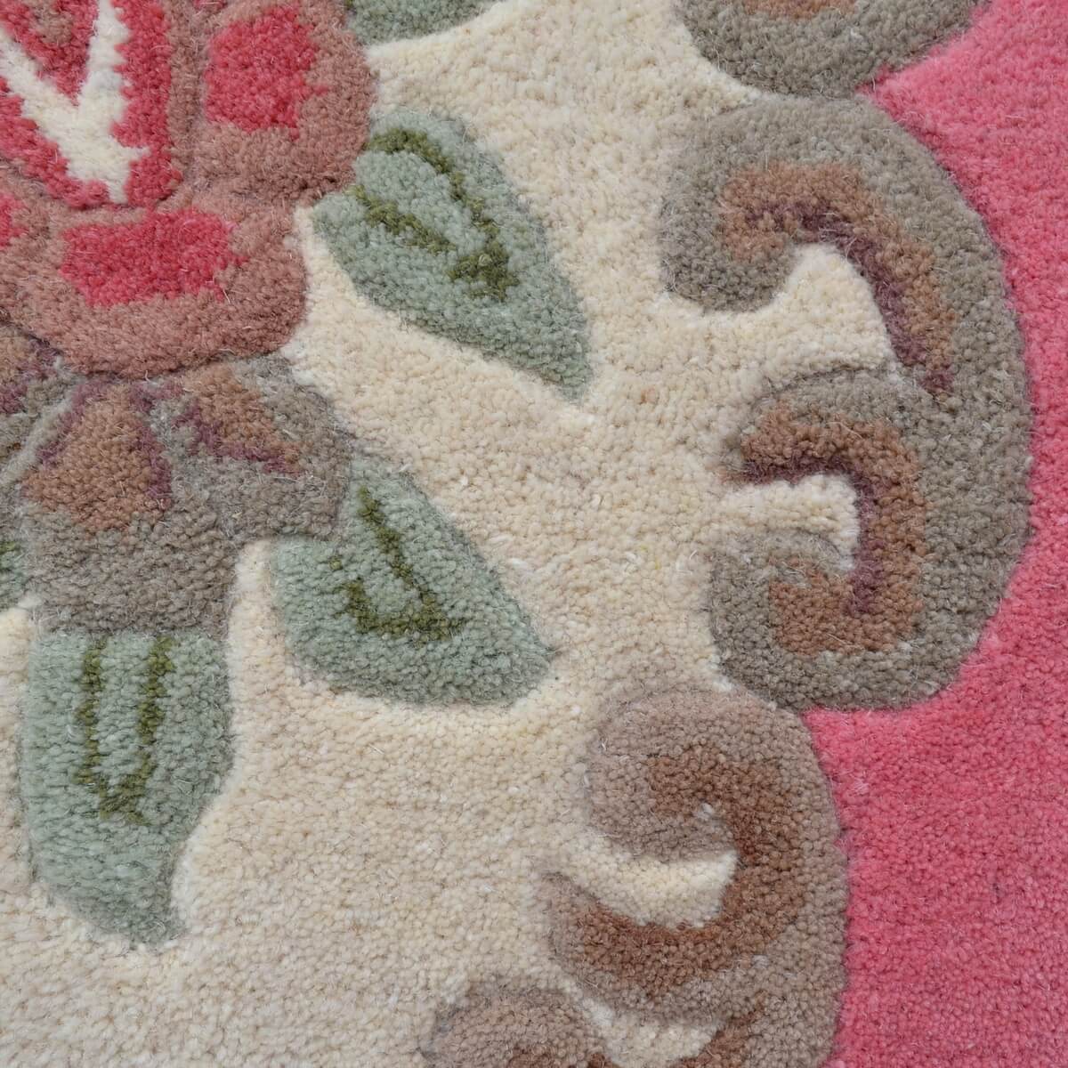 French Floral Handwoven Woolen Rug - Pink - Floor Runner