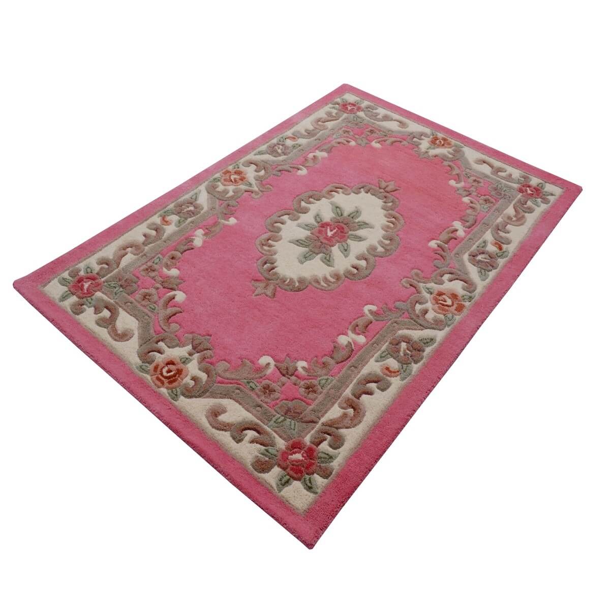 French Floral Handwoven Woolen Rug - Pink - (Available In 3 Sizes)