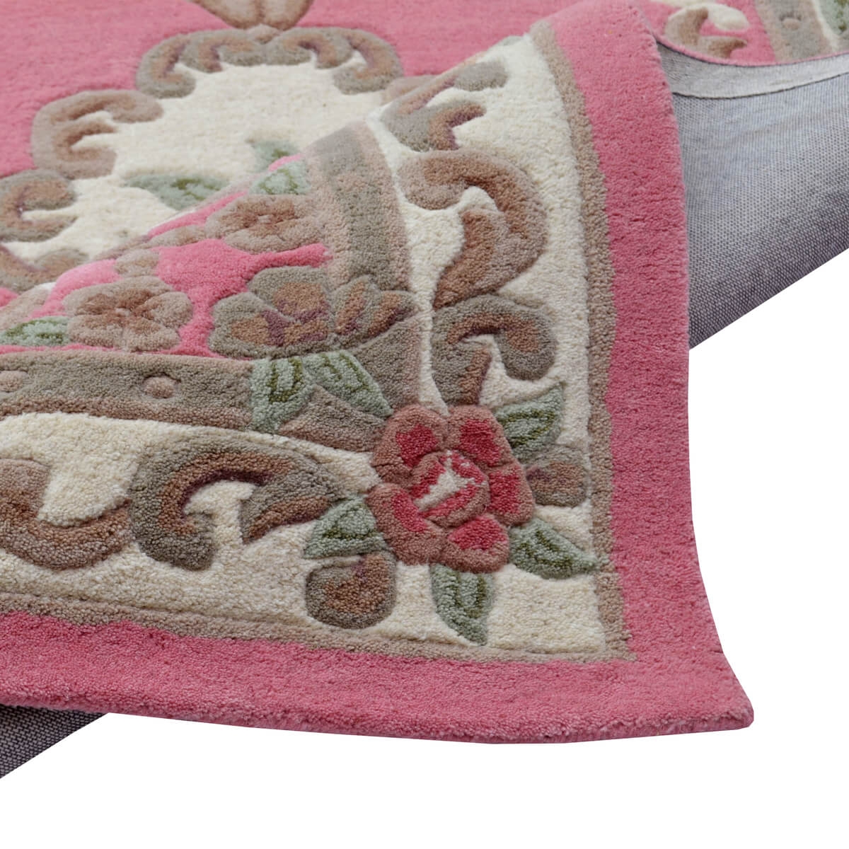 French Floral Handwoven Woolen Rug - Pink - Floor Runner