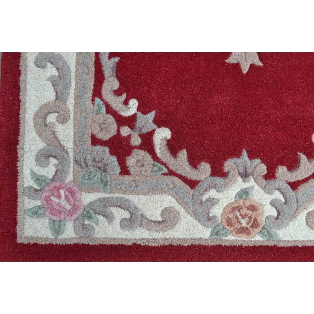 French Floral Handwoven Woolen Rug - Red - Floor Runner