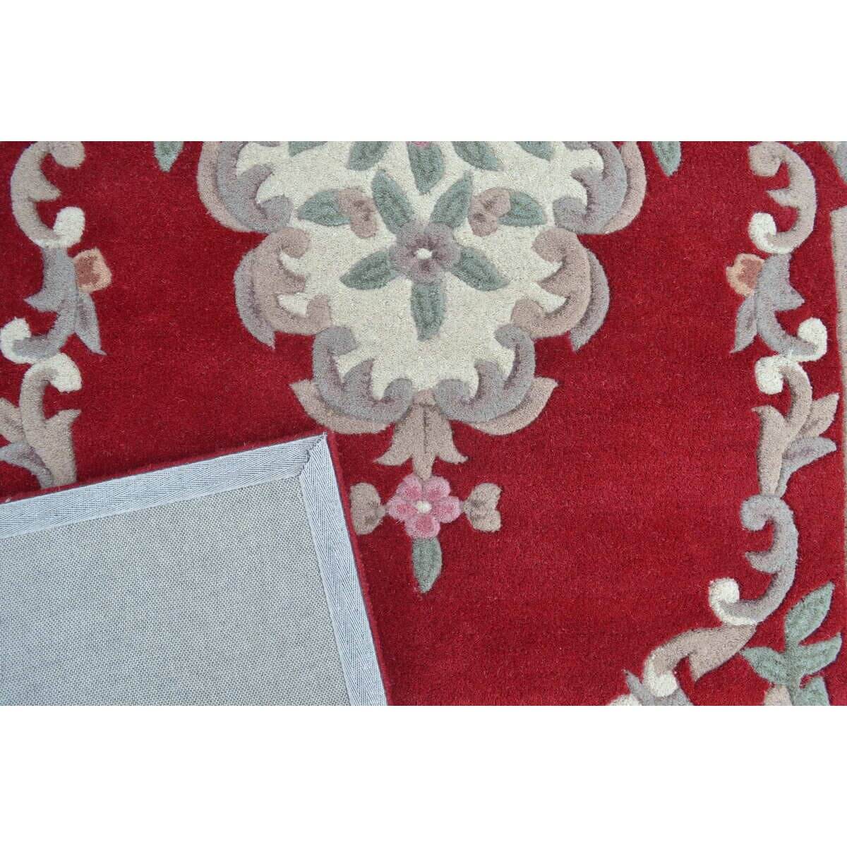 French Floral Handwoven Woolen Rug - Red - (Available In 3 Sizes)