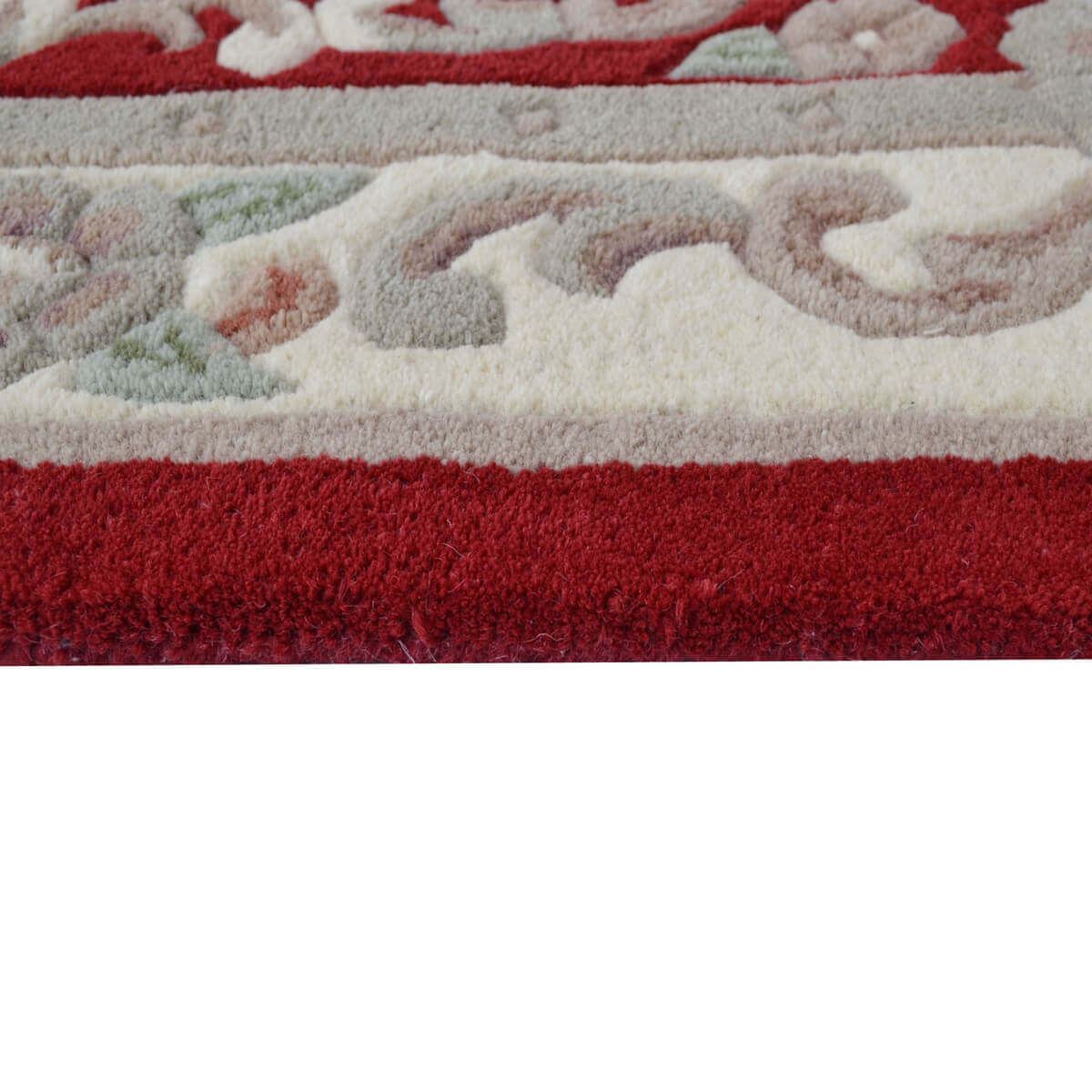 French Floral Handwoven Woolen Rug - Red - Semicircle