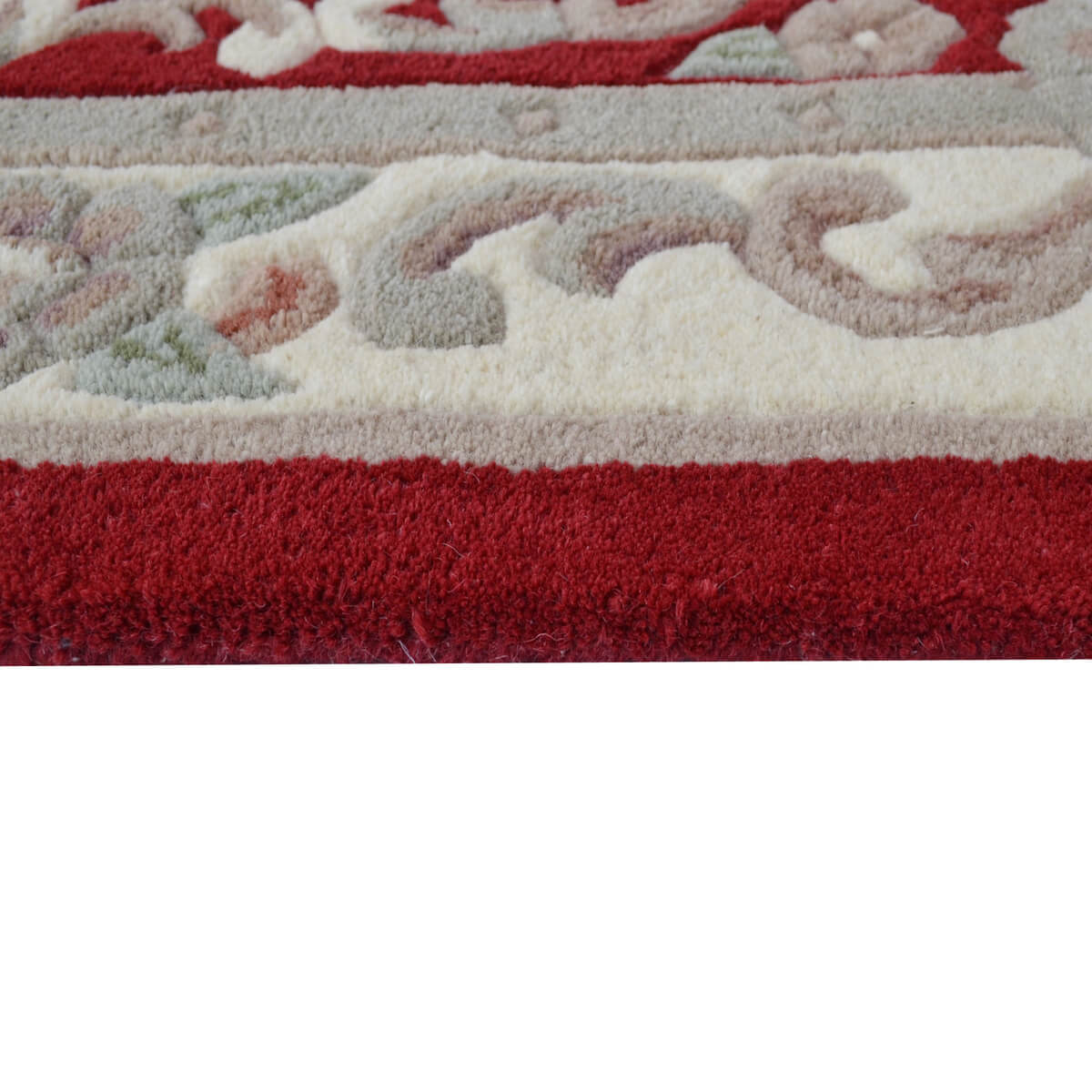 French Floral Handwoven Woolen Rug - Red - (Available In 3 Sizes)