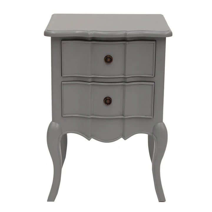 French Louis Style Double Drawer Bedside Table - White