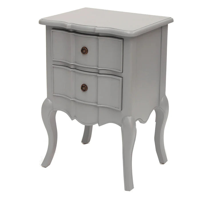 French Louis Style Double Drawer Bedside Table - White