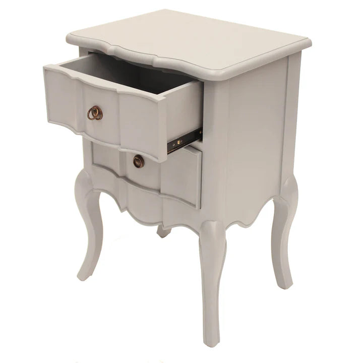 French Louis Style Double Drawer Bedside Table - White