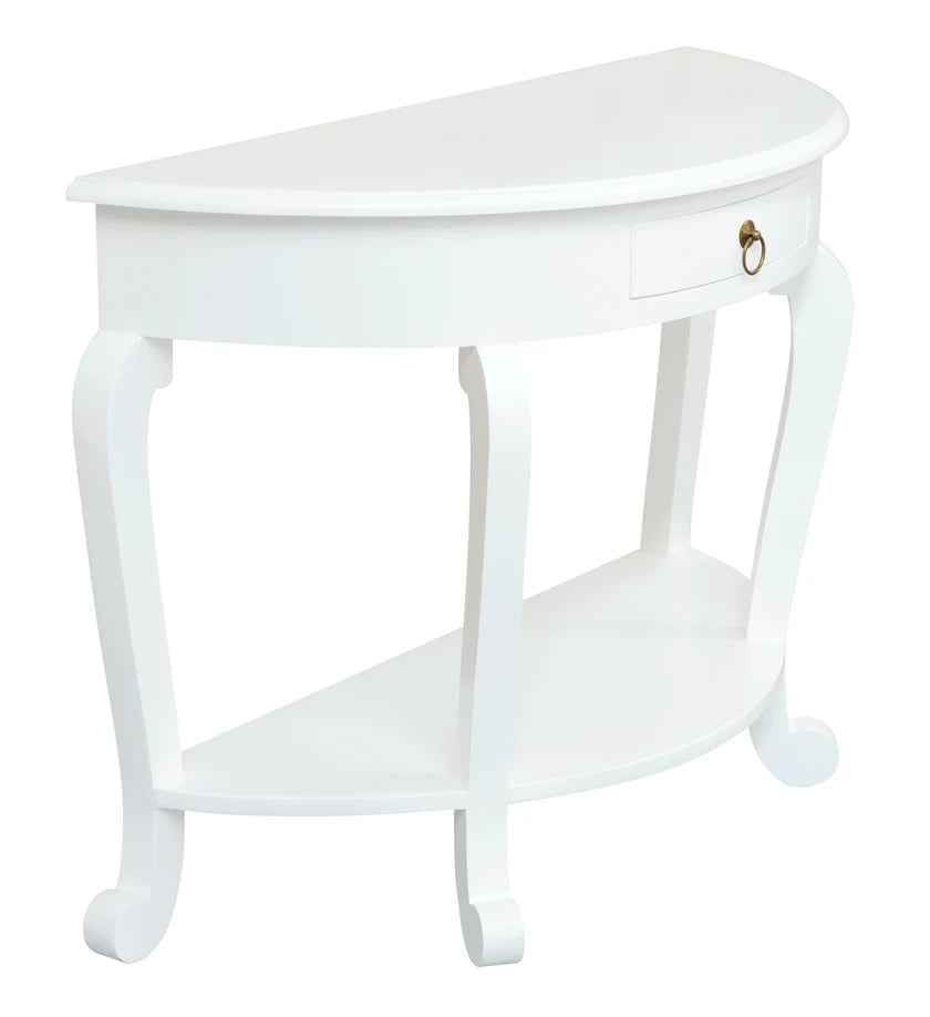 French Provincial 1-Drawer Half-Moon Sofa Table - White