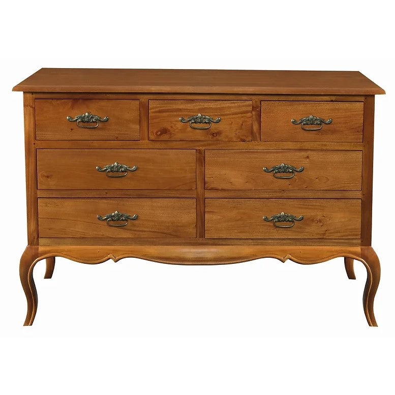 French Provincial 7 Drawer Tallboy - Light Brown