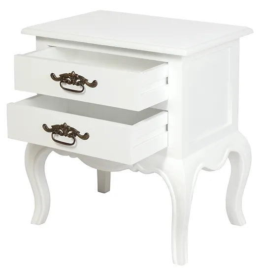 French Style 2 Drawer Lamp Table - White