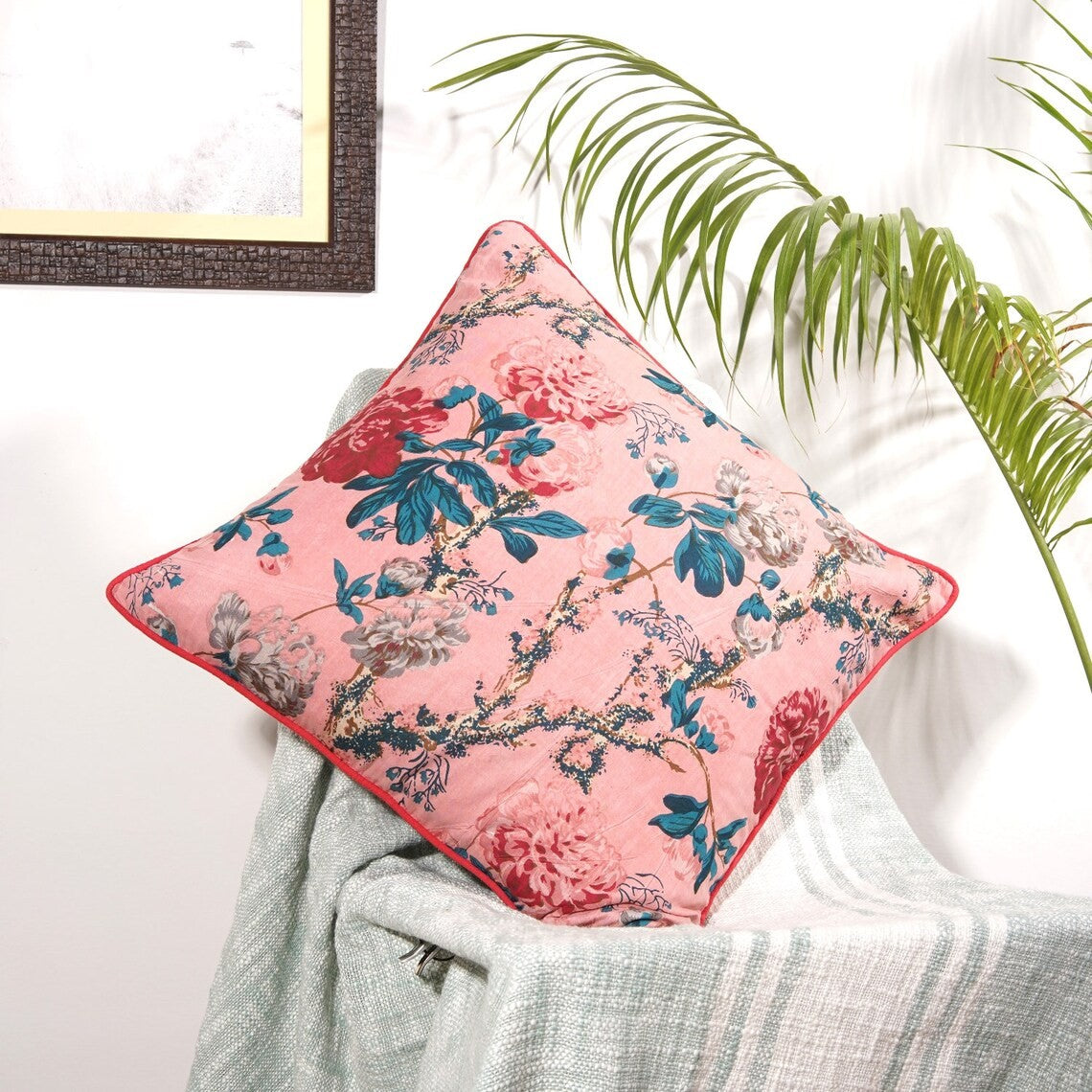 Frida Beautiful Floral Cotton Cushion Cover 50 x 50cms  Pink