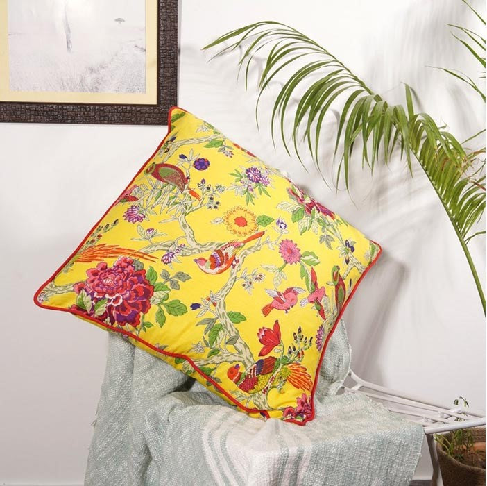 Frida Kahlo Blossom Cotton Cushion Cover 50 x 50cms - Yellow