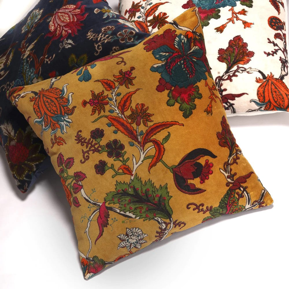 Frida Kahlo Blossom Inspired Velvet Cushion Cover 45 x 45cms - Amber