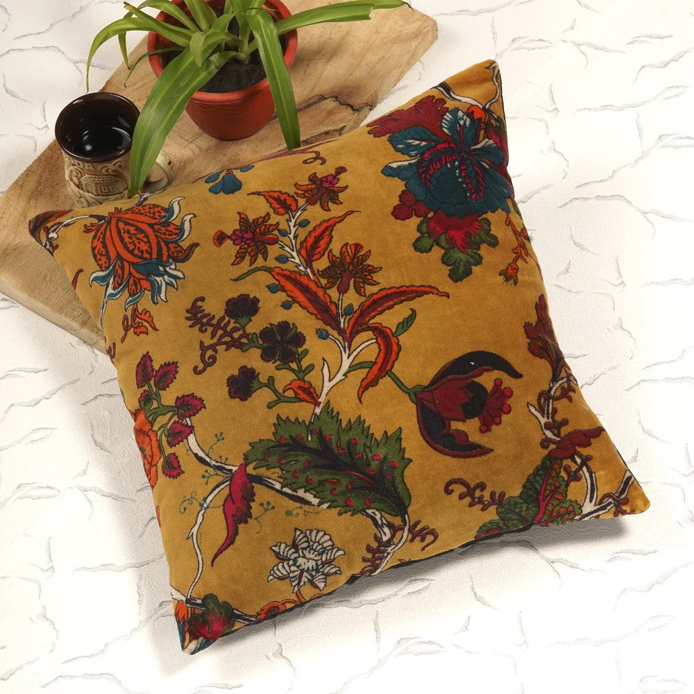 Frida Kahlo Blossom Inspired Velvet Cushion Cover 45 x 45cms - Amber