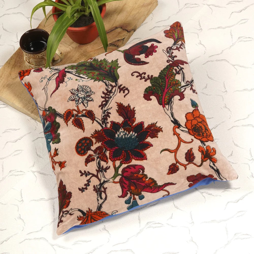 Frida Kahlo Blossom Inspired Velvet Cushion Cover 45 x 45cms - Beige