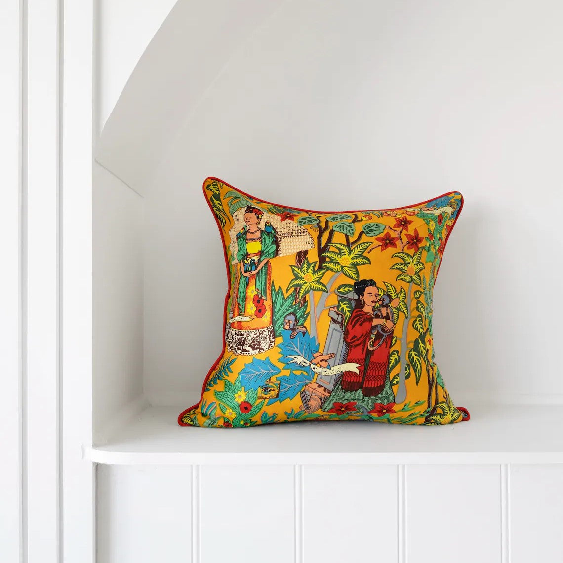 Frida Kahlo Inspired Amber Cotton Cushion Cover 50 x 50cms