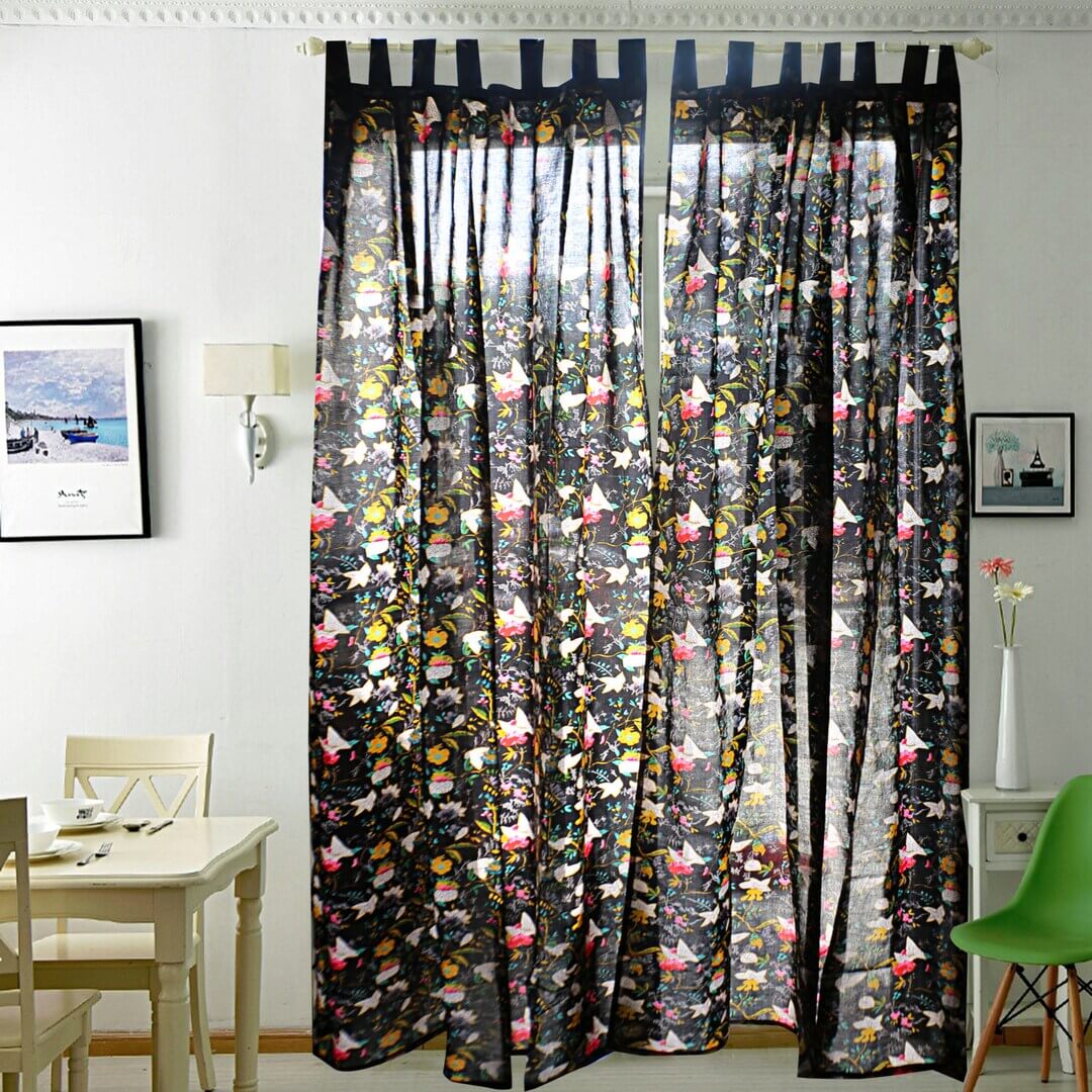 Frida Kahlo Inspired Bird of Paradise Curtains-Black