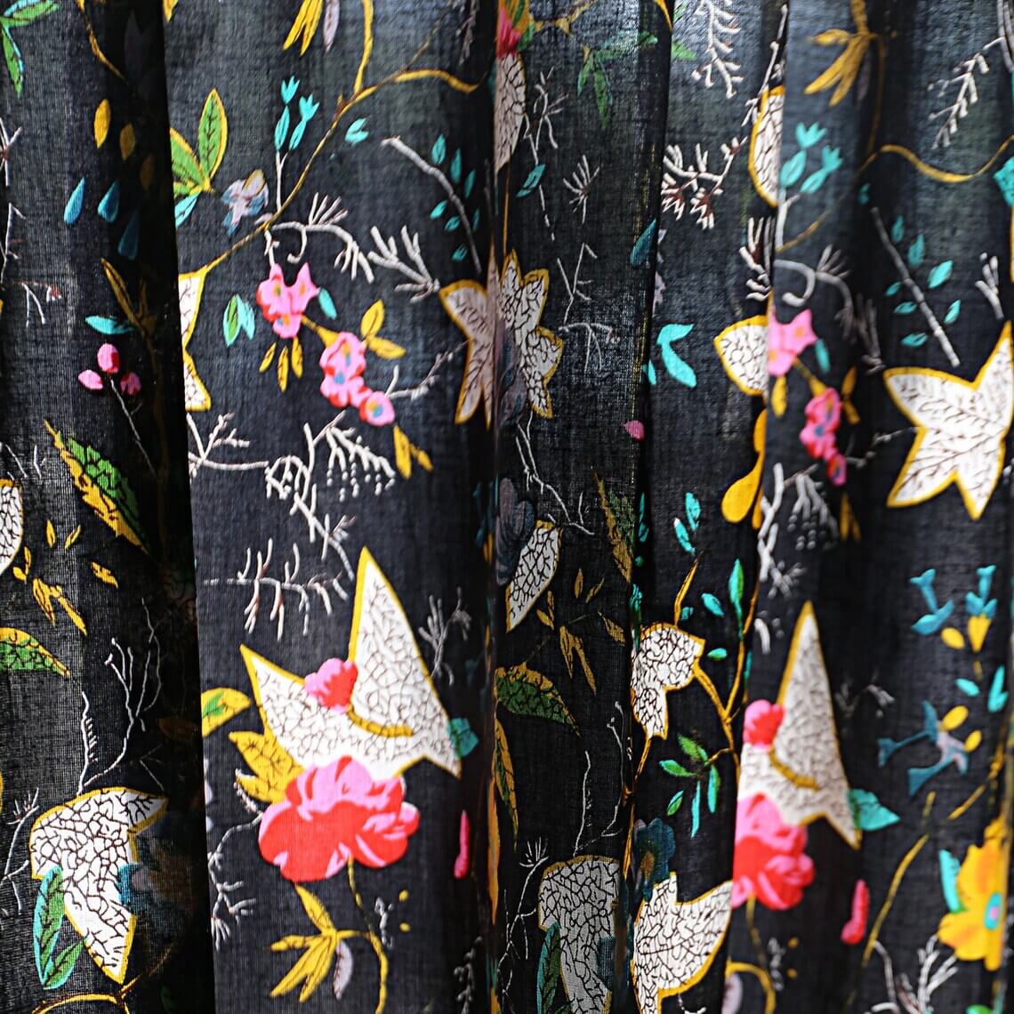 Frida Kahlo Inspired Bird of Paradise Curtains-Black