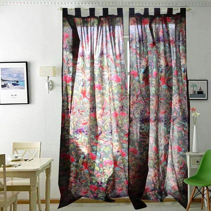 Frida Kahlo Inspired Bird of Paradise Curtains-Grey