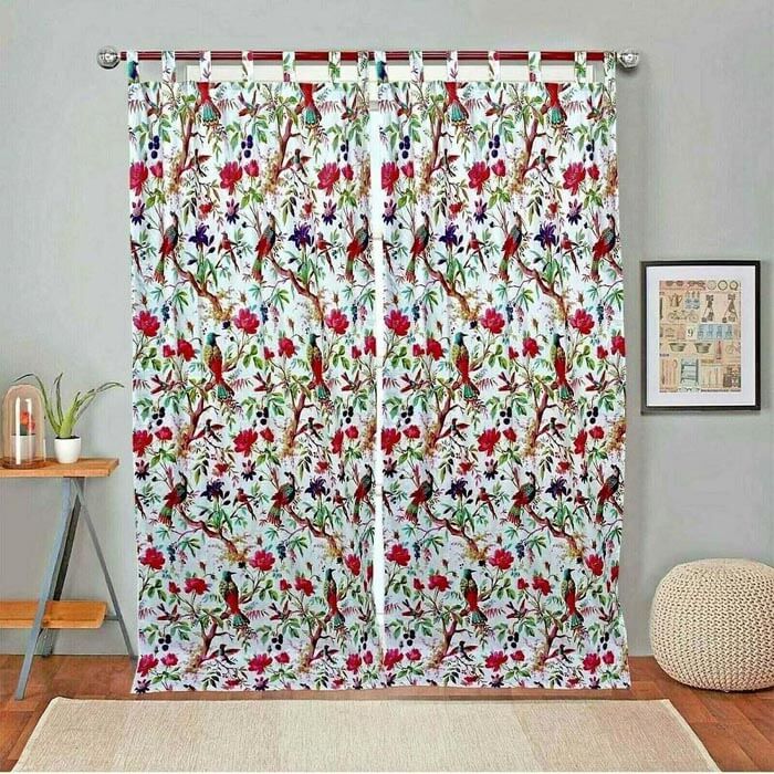 Frida Kahlo Inspired Bird of Paradise Curtains-White