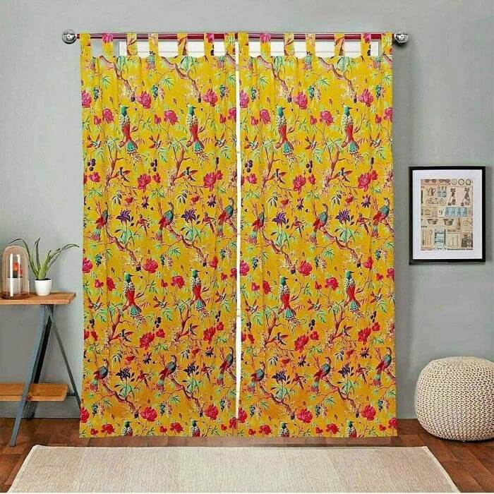 Frida Kahlo Inspired Bird of Paradise Curtains-Yellow