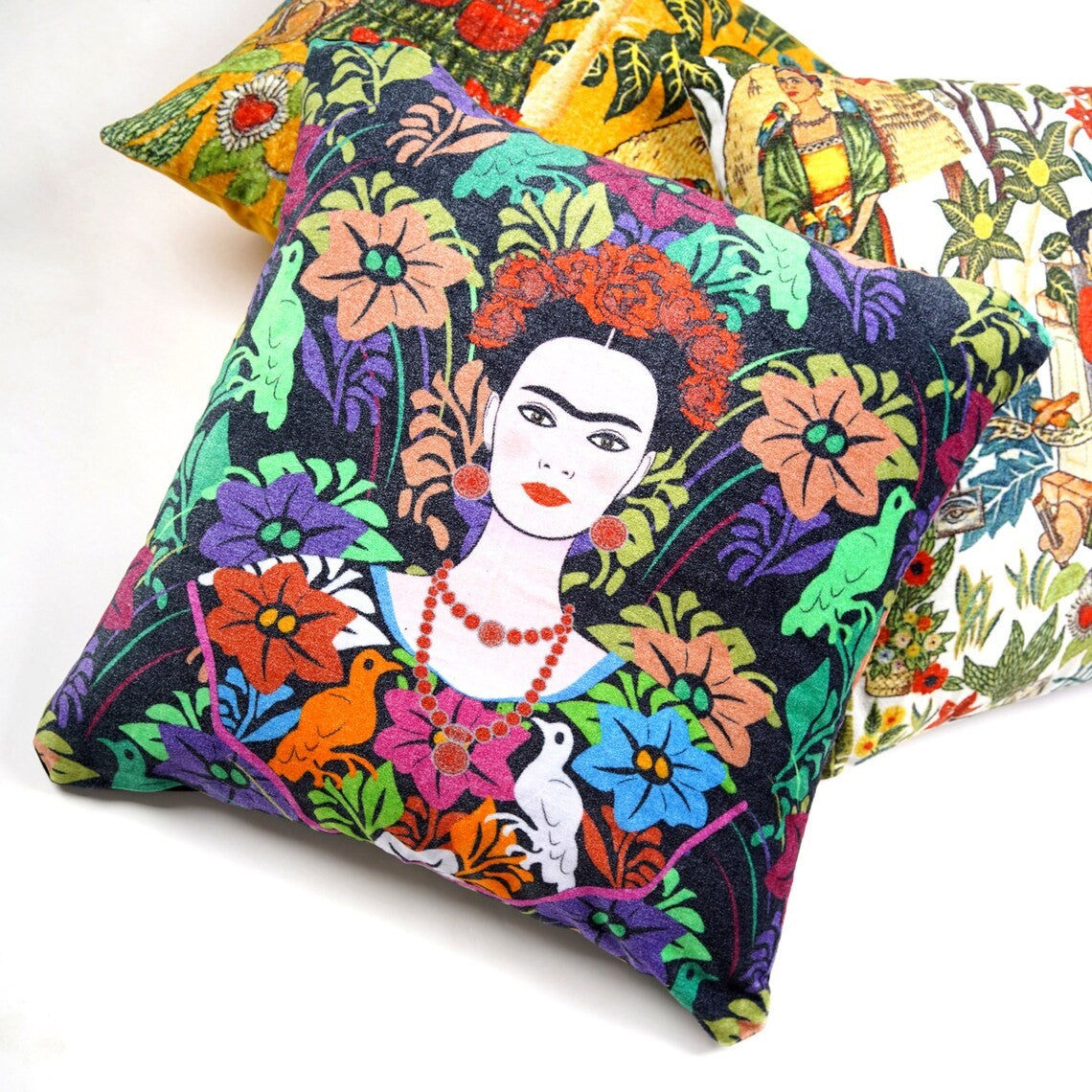 Frida Kahlo Inspired Cotton Cushion Cover 50 x 50cms - Black