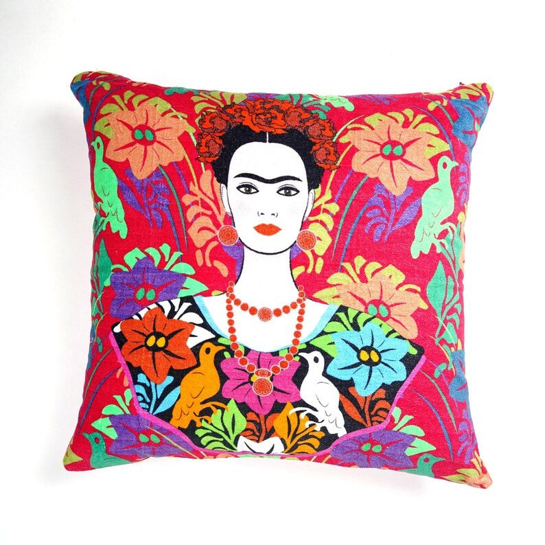 Frida Kahlo Inspired Cotton Cushion Cover 50 x 50cms - Pink