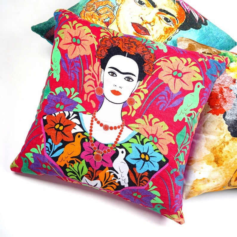 Frida Kahlo Inspired Cotton Cushion Cover 50 x 50cms - Pink