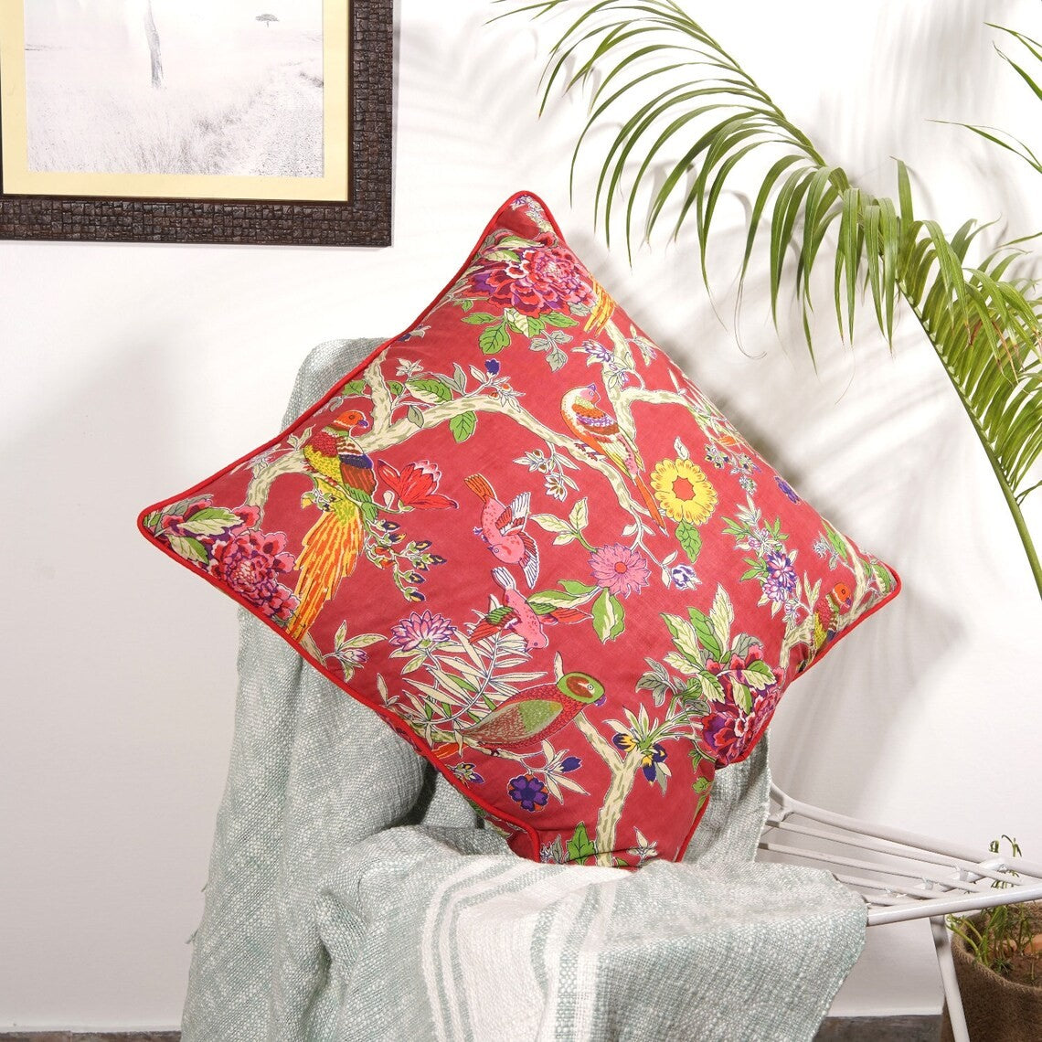 Frida Kahlo Inspired Cotton Cushion Cover 50 x 50cms - Red