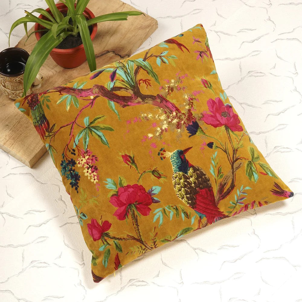 Frida Kahlo Jungle Inspired Velvet Cushion Cover 45 x 45cms - Amber