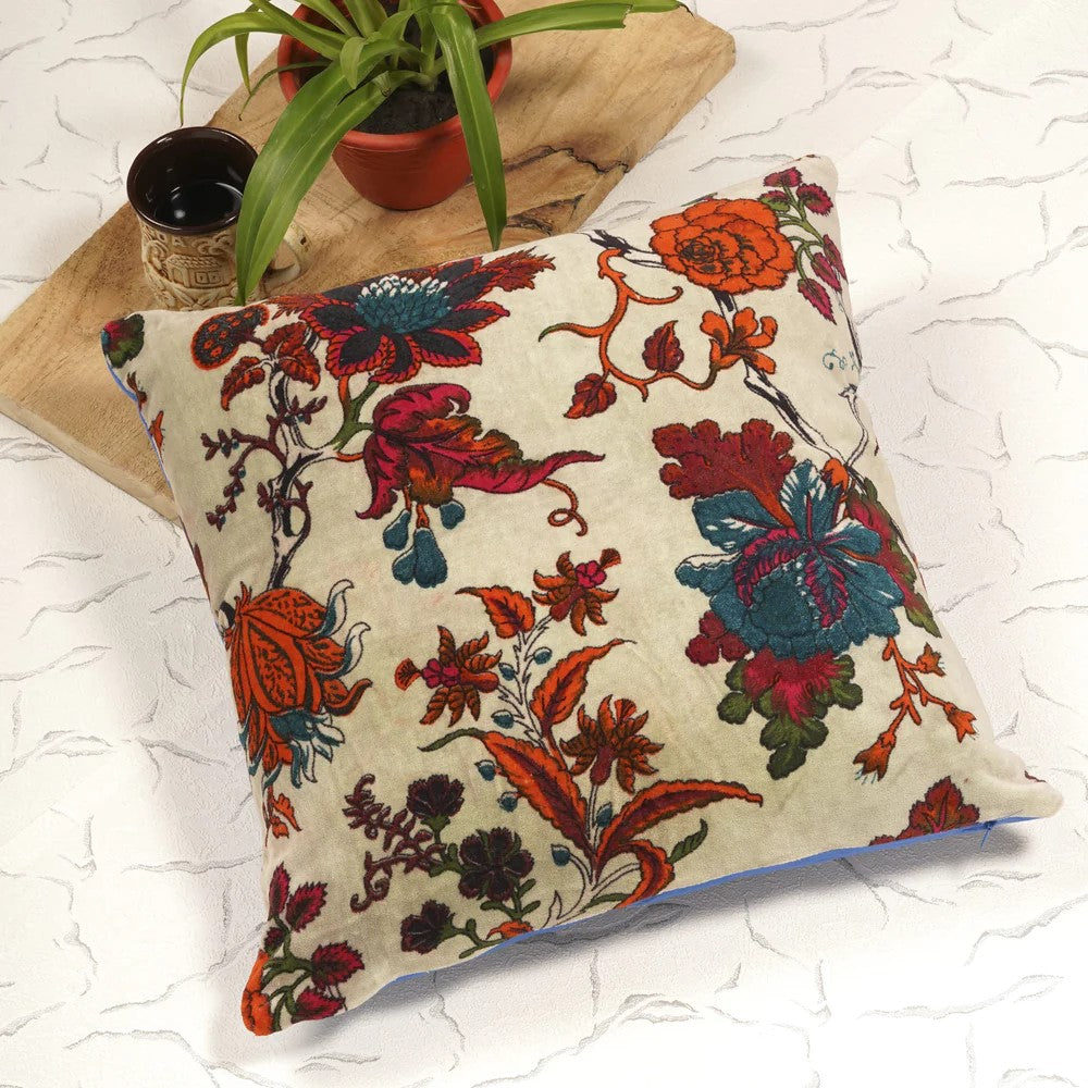 Frida Kahlo Floral Inspired Velvet Cushion Cover 45 x 45cms - Beige