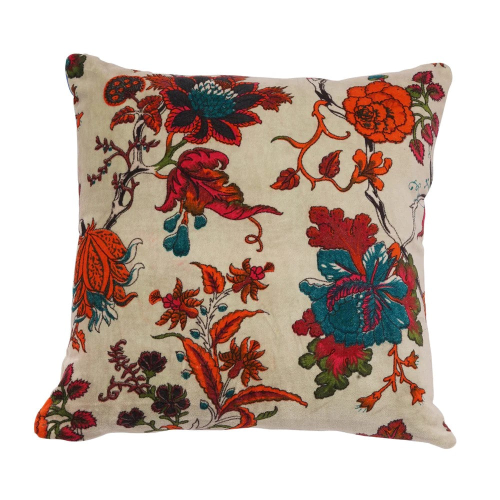 Frida Kahlo Floral Inspired Velvet Cushion Cover 45 x 45cms - Beige