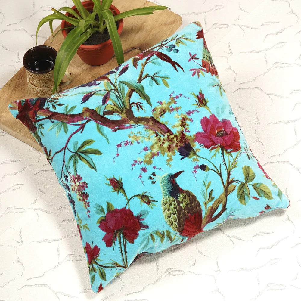 Frida Kahlo Jungle Inspired Velvet Cushion Cover 45 x 45cms - Blue