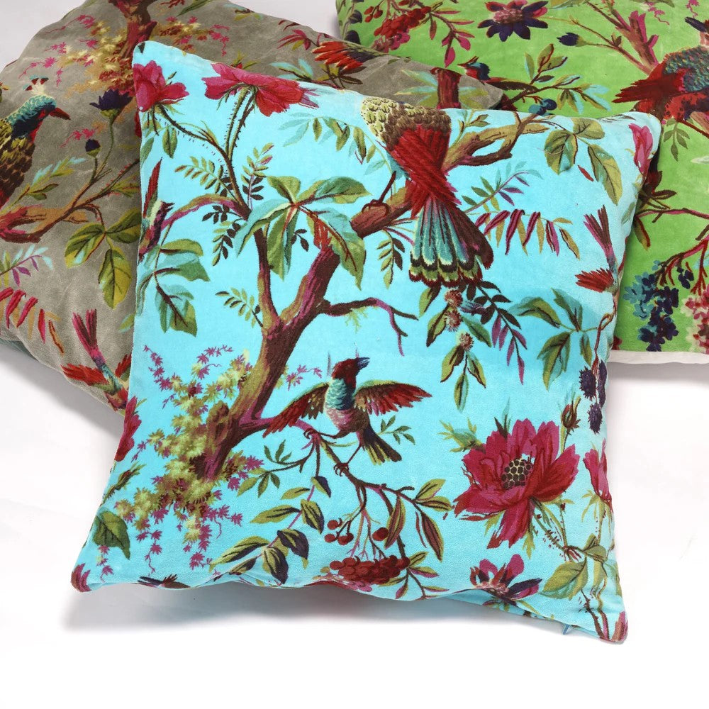 Frida Kahlo Jungle Inspired Velvet Cushion Cover 45 x 45cms - Blue