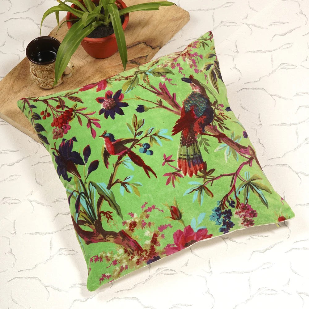 Frida Kahlo Jungle Inspired Velvet Cushion Cover 45 x 45cms - Green