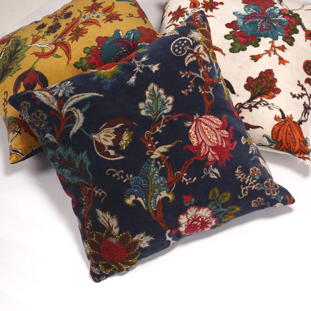 Frida Kahlo Floral Inspired Velvet Cushion Cover 45 x 45cms - Navy Blue