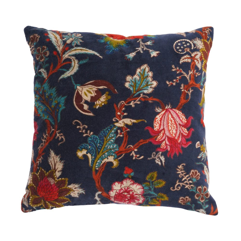 Frida Kahlo Floral Inspired Velvet Cushion Cover 45 x 45cms - Navy Blue