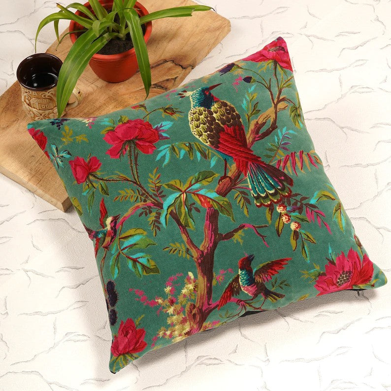 Frida Kahlo Jungle Printed Cotton Cushion Cover  45 x 45cms - Green